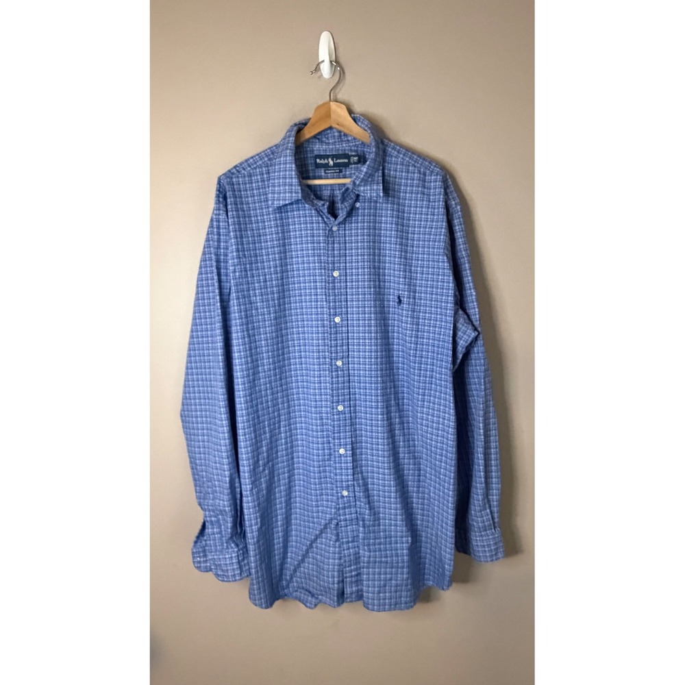 Ralph Lauren Button Down Shirt Mens 2XLT Blue Plaid Excellent Classic Fit